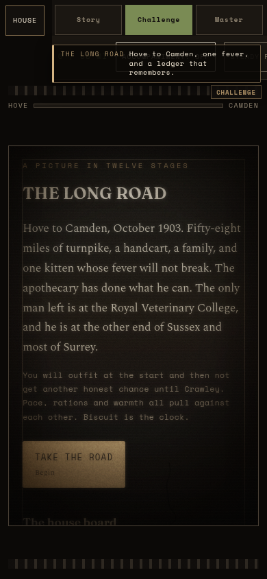 Gameplay still from The Long Road, saved for this sit