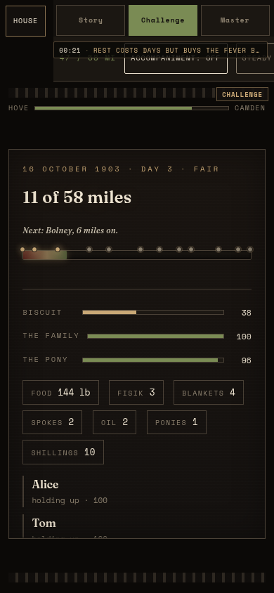 Gameplay still from The Long Road, saved for this sit