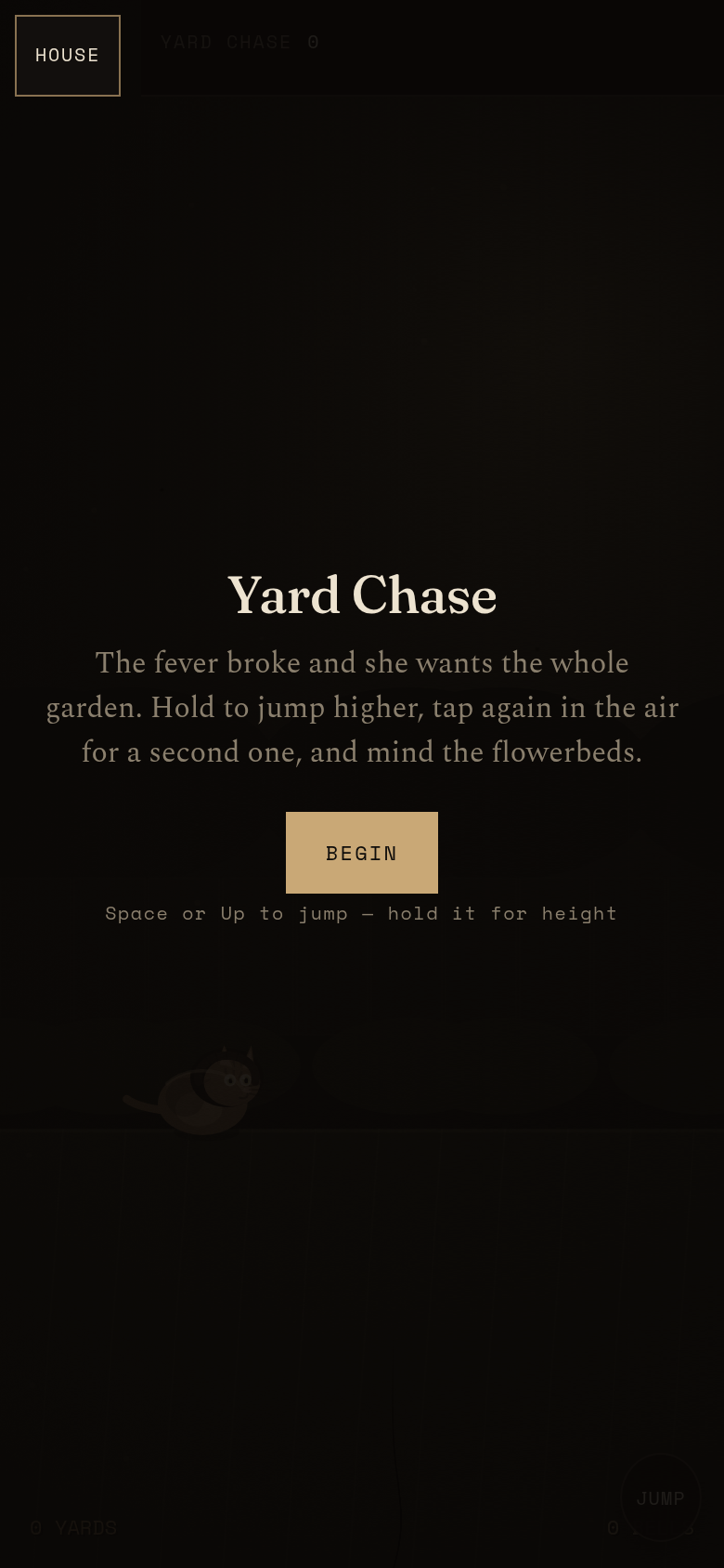 Gameplay still from Yard Chase, saved for this sit