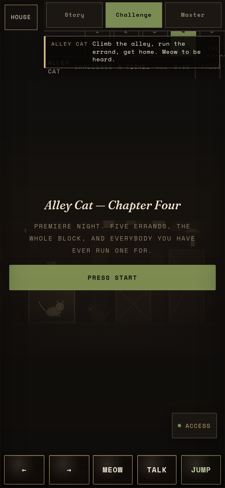 Gameplay still from Alley Cat, saved for this sit