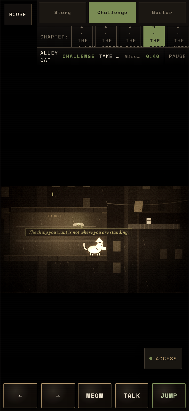 Gameplay still from Alley Cat, saved for this sit