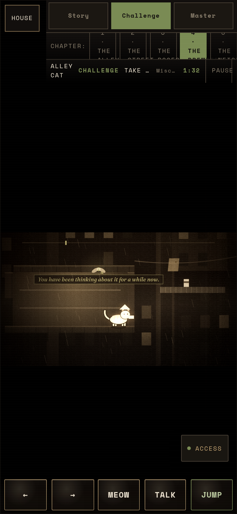 Gameplay still from Alley Cat, saved for this sit