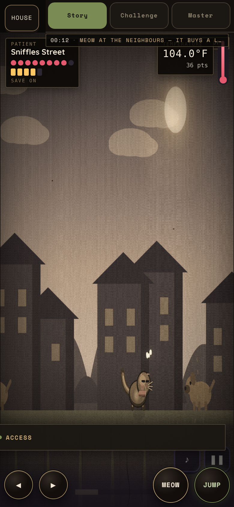 Gameplay still from The Fever Walk, saved for this sit