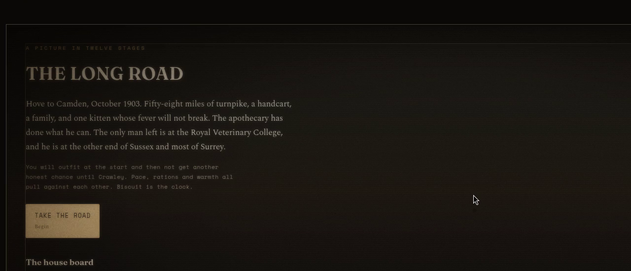 Gameplay still from The Long Road, saved for this sit