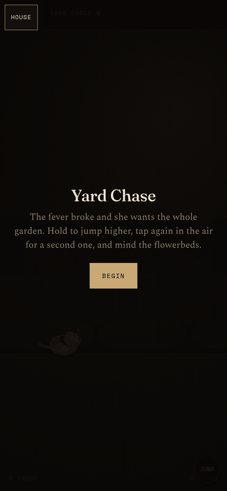 Gameplay still from Yard Chase, saved for this sit