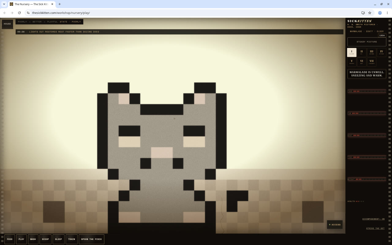 Gameplay still from The Nursery, saved for this sit
