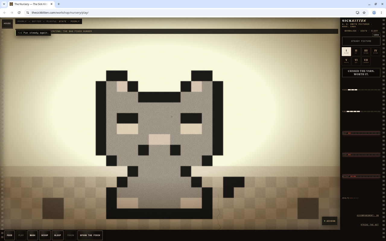 Gameplay still from The Nursery, saved for this sit