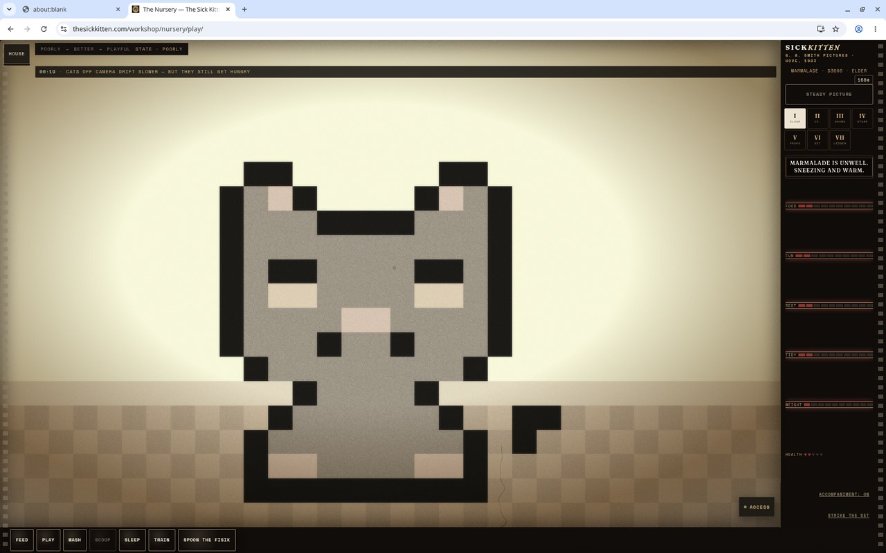 Gameplay still from The Nursery, saved for this sit