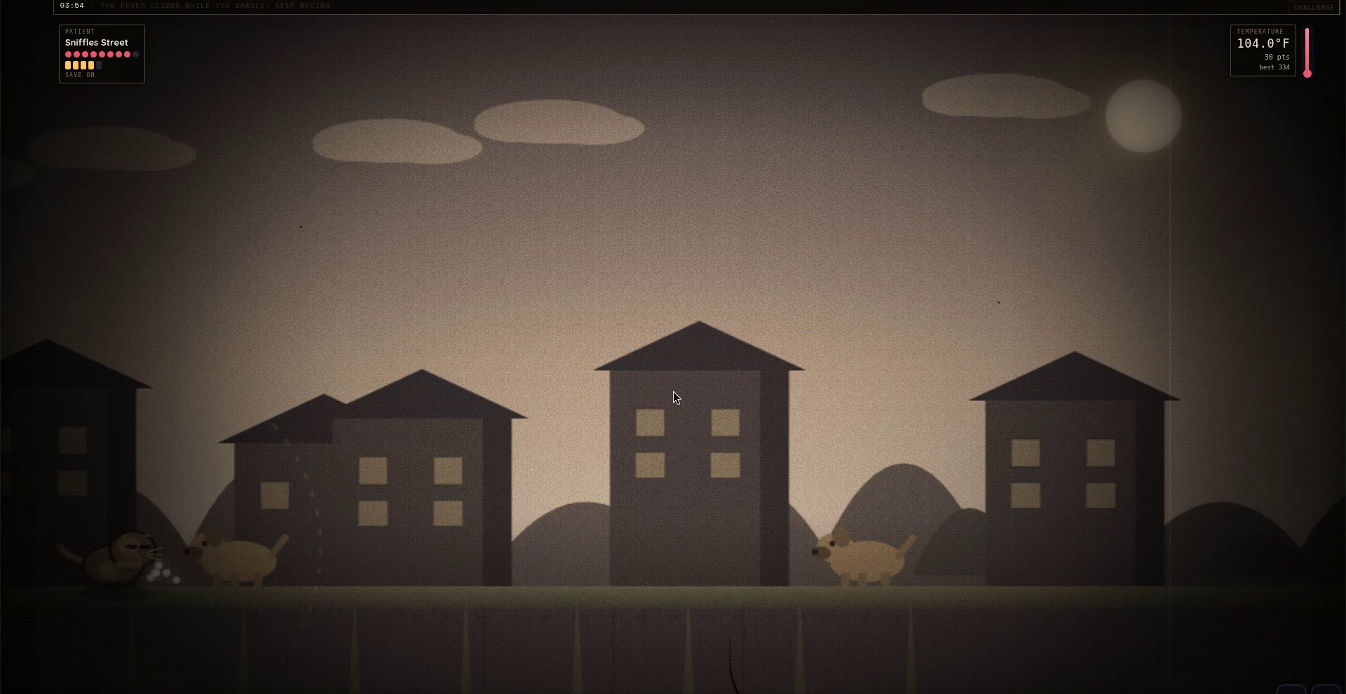 Gameplay still from The Fever Walk, saved for this sit