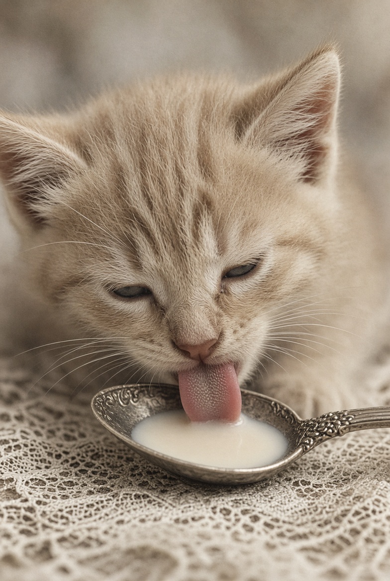 Kitten close-up at the spoon