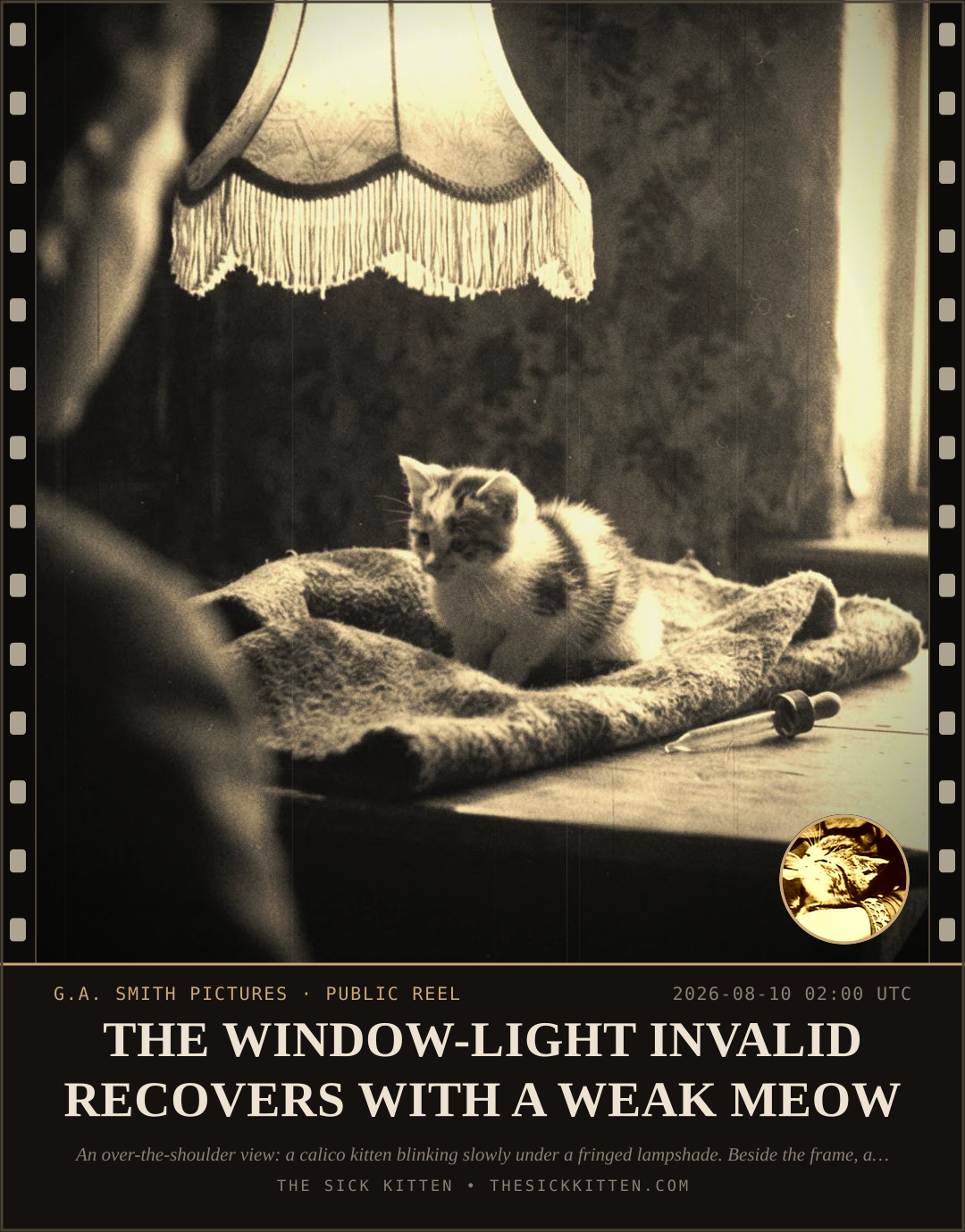 The Sick Kitten, frame no. 859: THE WINDOW-LIGHT INVALID RECOVERS WITH A WEAK MEOW
