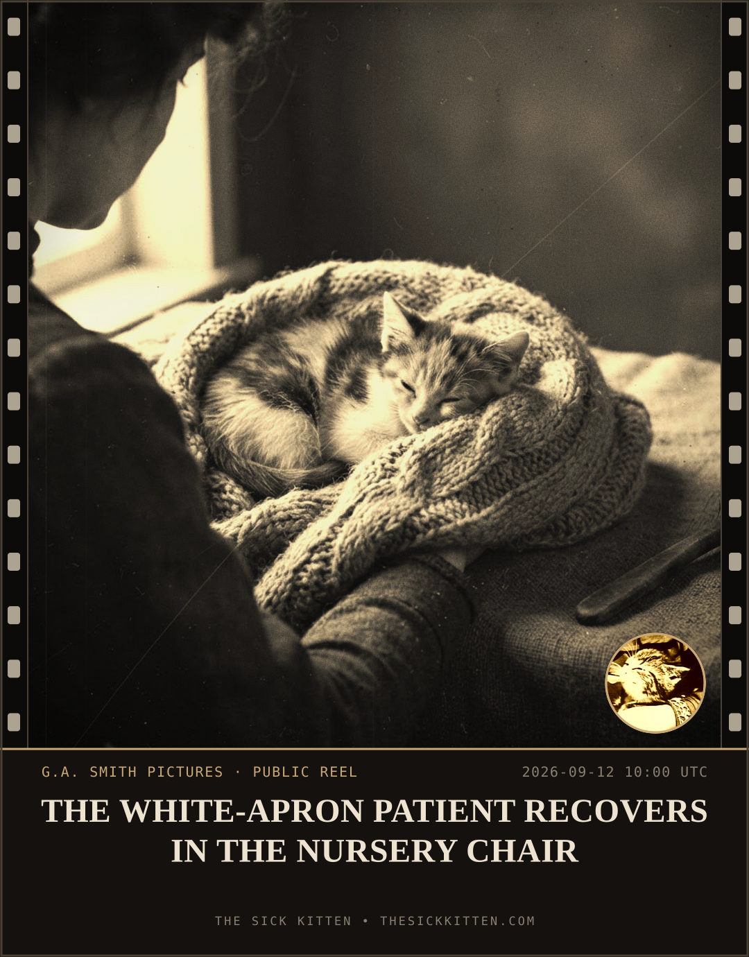 The Sick Kitten, frame no. 1093: THE WHITE-APRON PATIENT RECOVERS IN THE NURSERY CHAIR