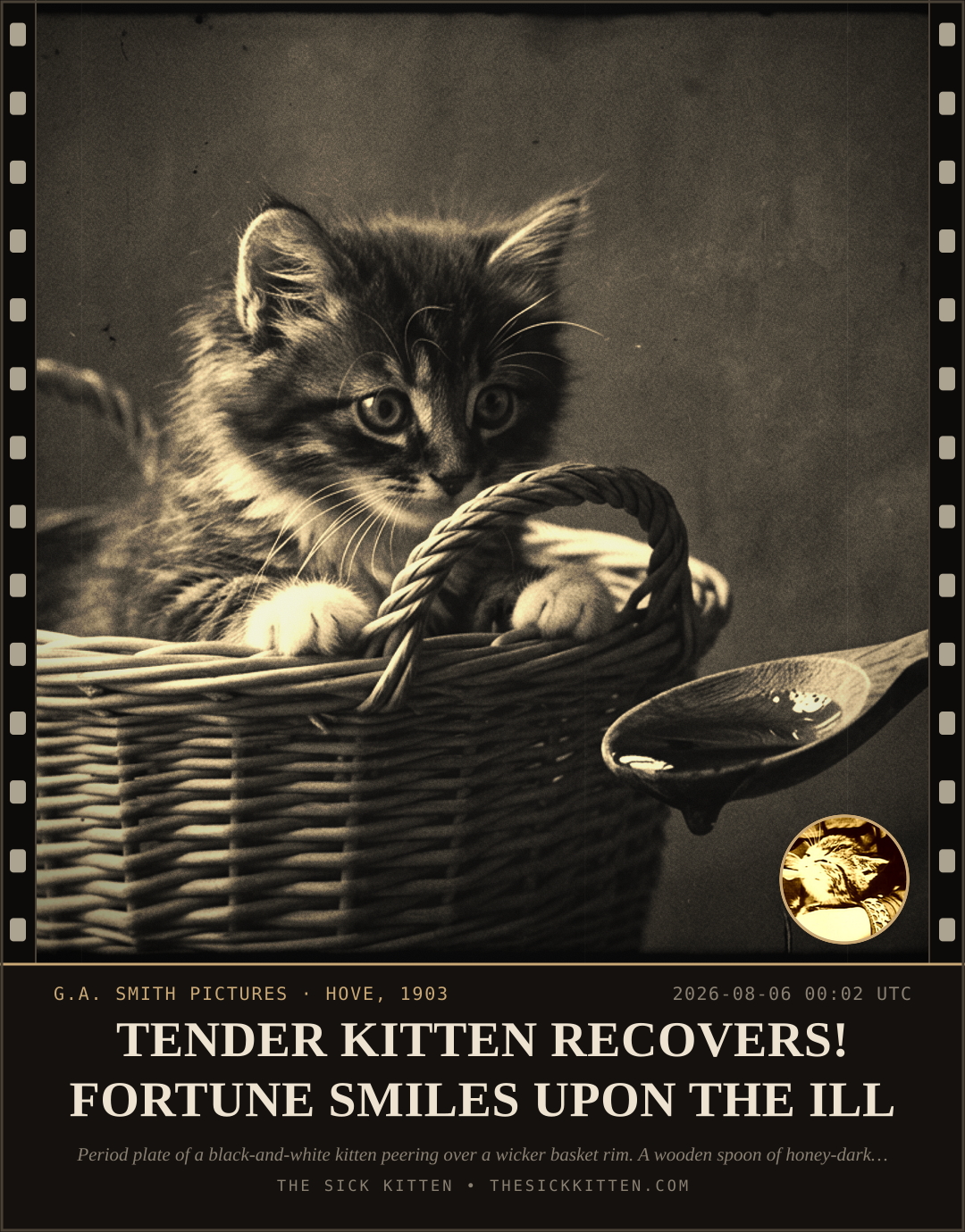 The Sick Kitten, frame no. 727: TENDER KITTEN RECOVERS! FORTUNE SMILES UPON THE ILL