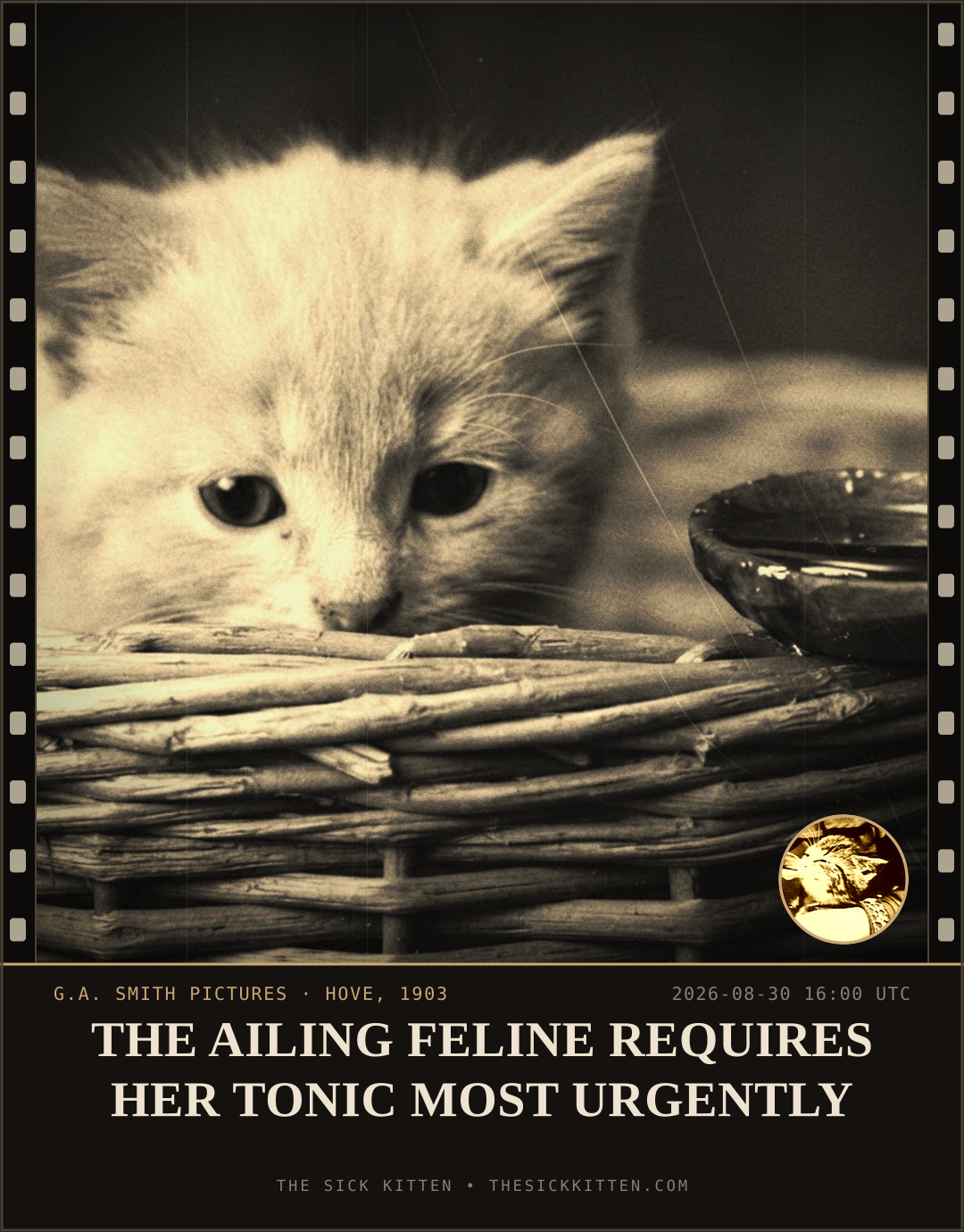 The Sick Kitten, frame no. 990: THE AILING FELINE REQUIRES HER TONIC MOST URGENTLY