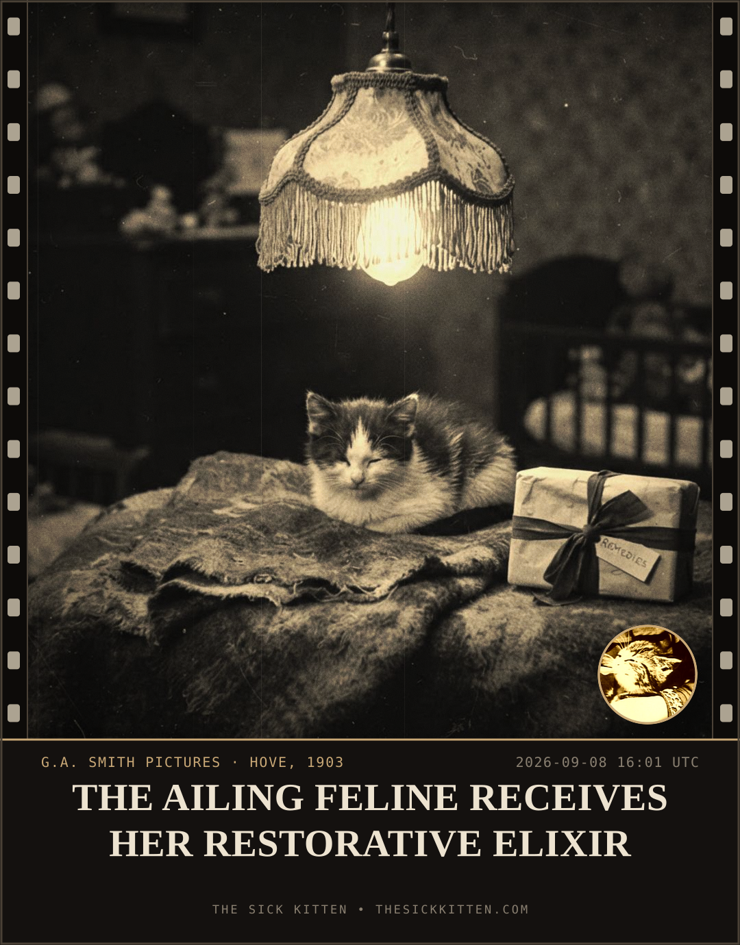 The Sick Kitten, frame no. 1063: THE AILING FELINE RECEIVES HER RESTORATIVE ELIXIR