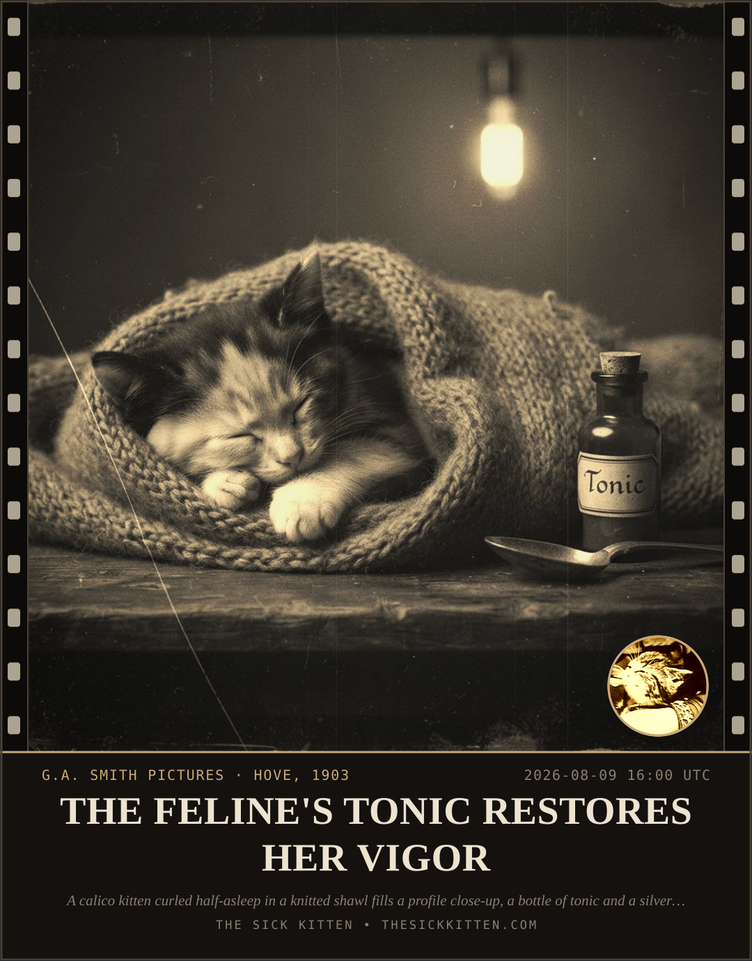 The Sick Kitten, frame no. 854: THE FELINE'S TONIC RESTORES HER VIGOR