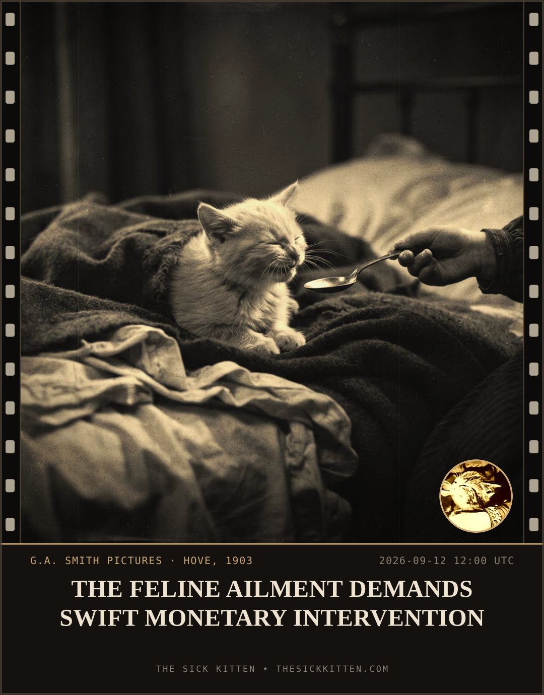 The Sick Kitten, frame no. 1094: THE FELINE AILMENT DEMANDS SWIFT MONETARY INTERVENTION
