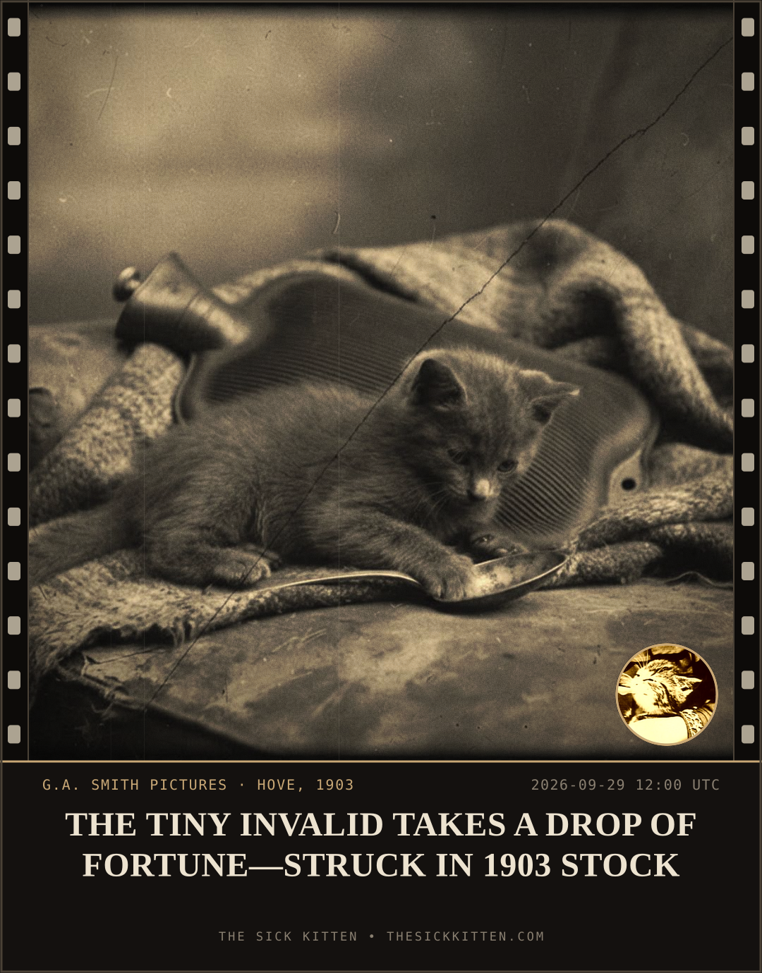 The Sick Kitten, frame no. 1237: THE TINY INVALID TAKES A DROP OF FORTUNE—STRUCK IN 1903 STOCK