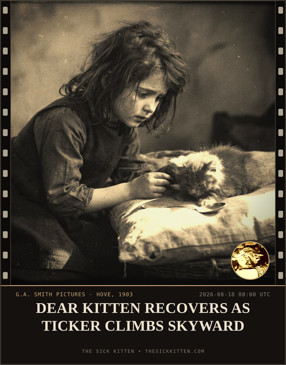 The Sick Kitten, frame no. 934: DEAR KITTEN RECOVERS AS TICKER CLIMBS SKYWARD