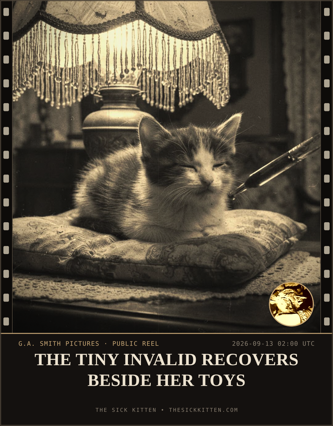 The Sick Kitten, frame no. 1101: THE TINY INVALID RECOVERS BESIDE HER TOYS