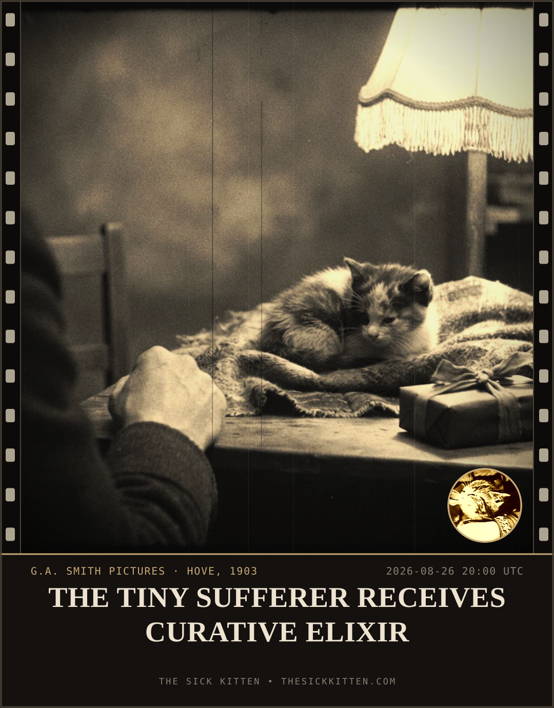 The Sick Kitten, frame no. 957: THE TINY SUFFERER RECEIVES CURATIVE ELIXIR