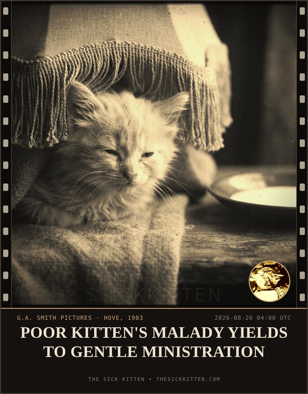 The Sick Kitten, frame no. 950: POOR KITTEN'S MALADY YIELDS TO GENTLE MINISTRATION