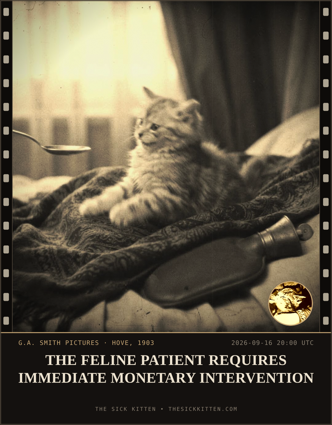The Sick Kitten, frame no. 1133: THE FELINE PATIENT REQUIRES IMMEDIATE MONETARY INTERVENTION