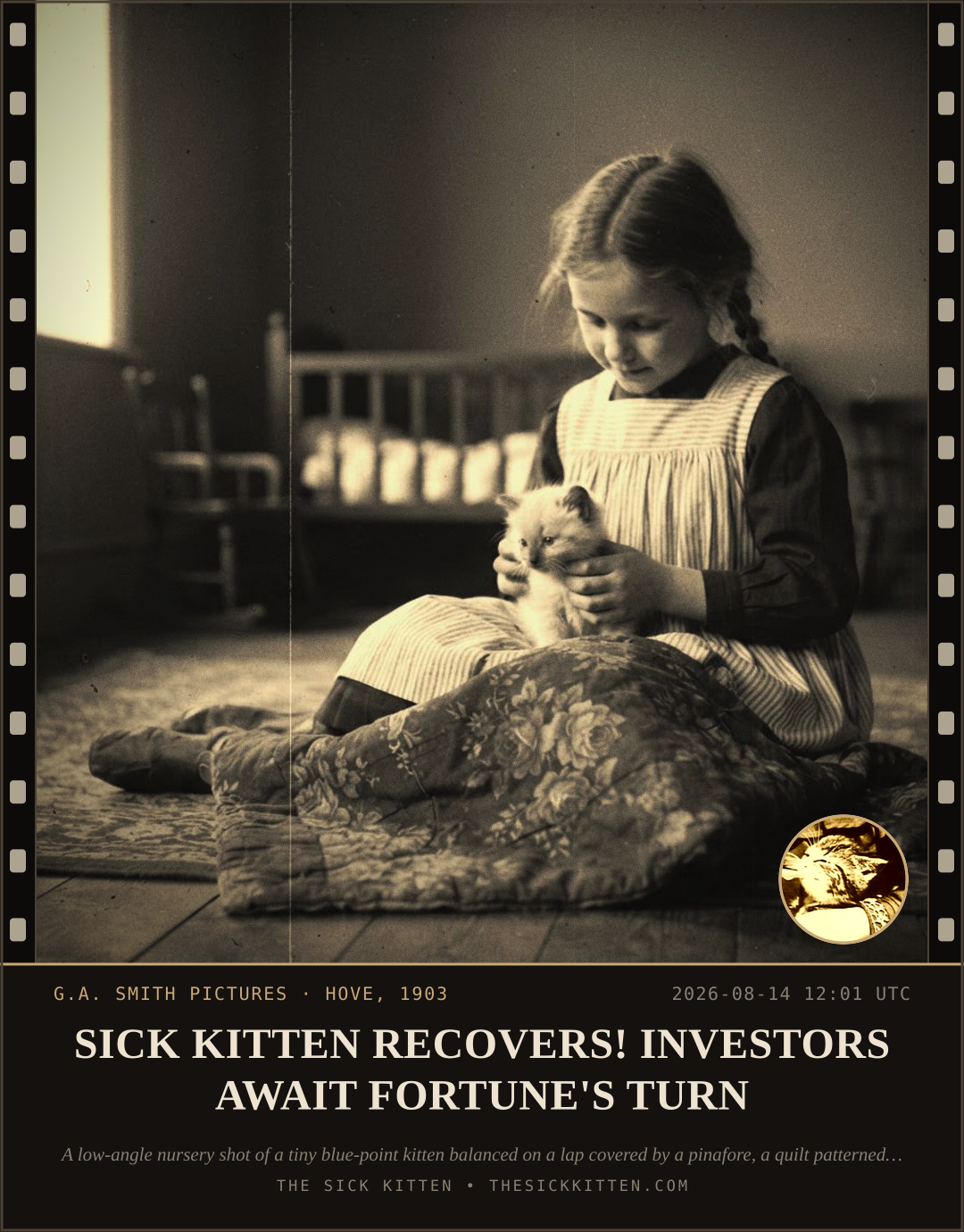 The Sick Kitten, frame no. 899: SICK KITTEN RECOVERS! INVESTORS AWAIT FORTUNE'S TURN