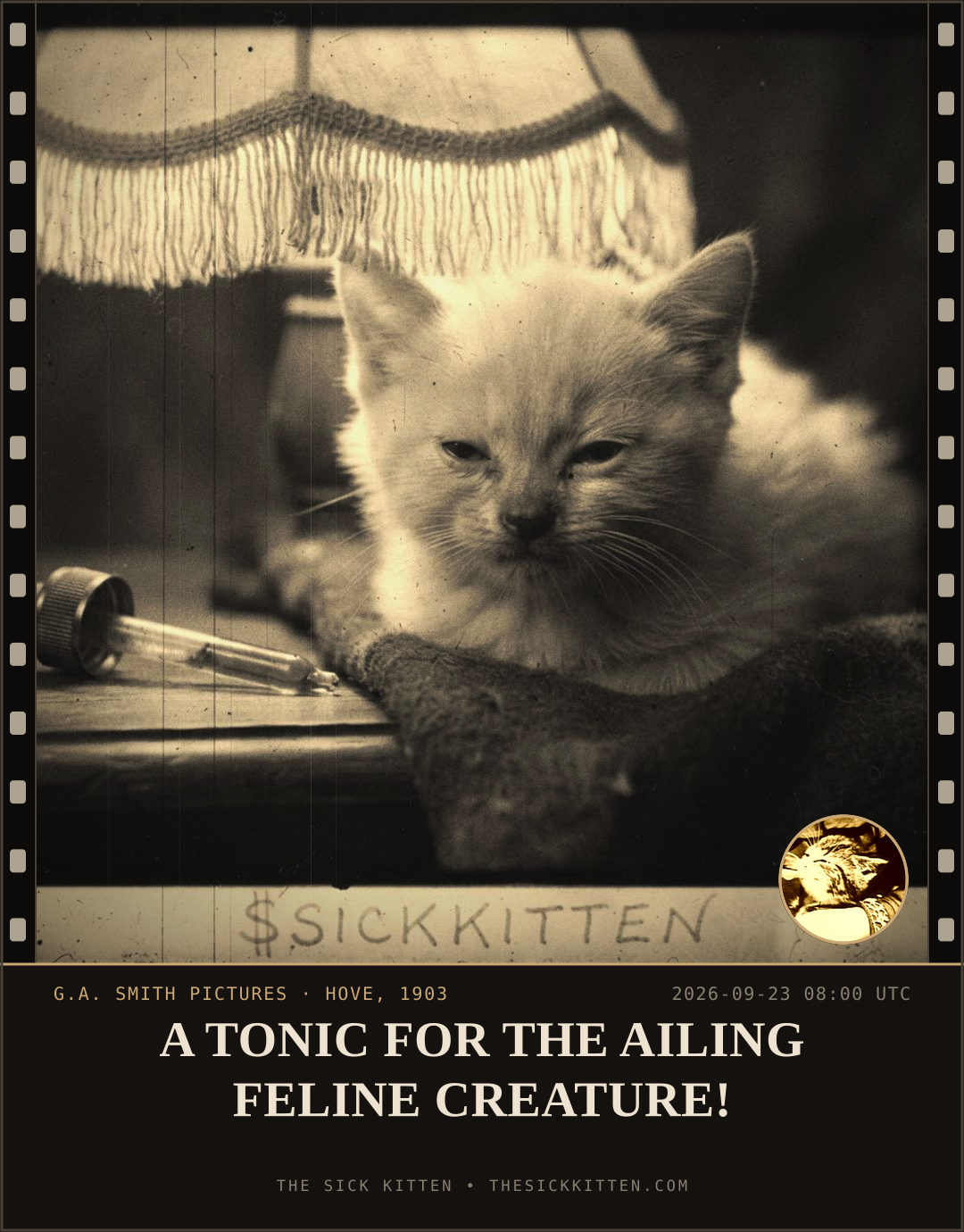 The Sick Kitten, frame no. 1191: A TONIC FOR THE AILING FELINE CREATURE!
