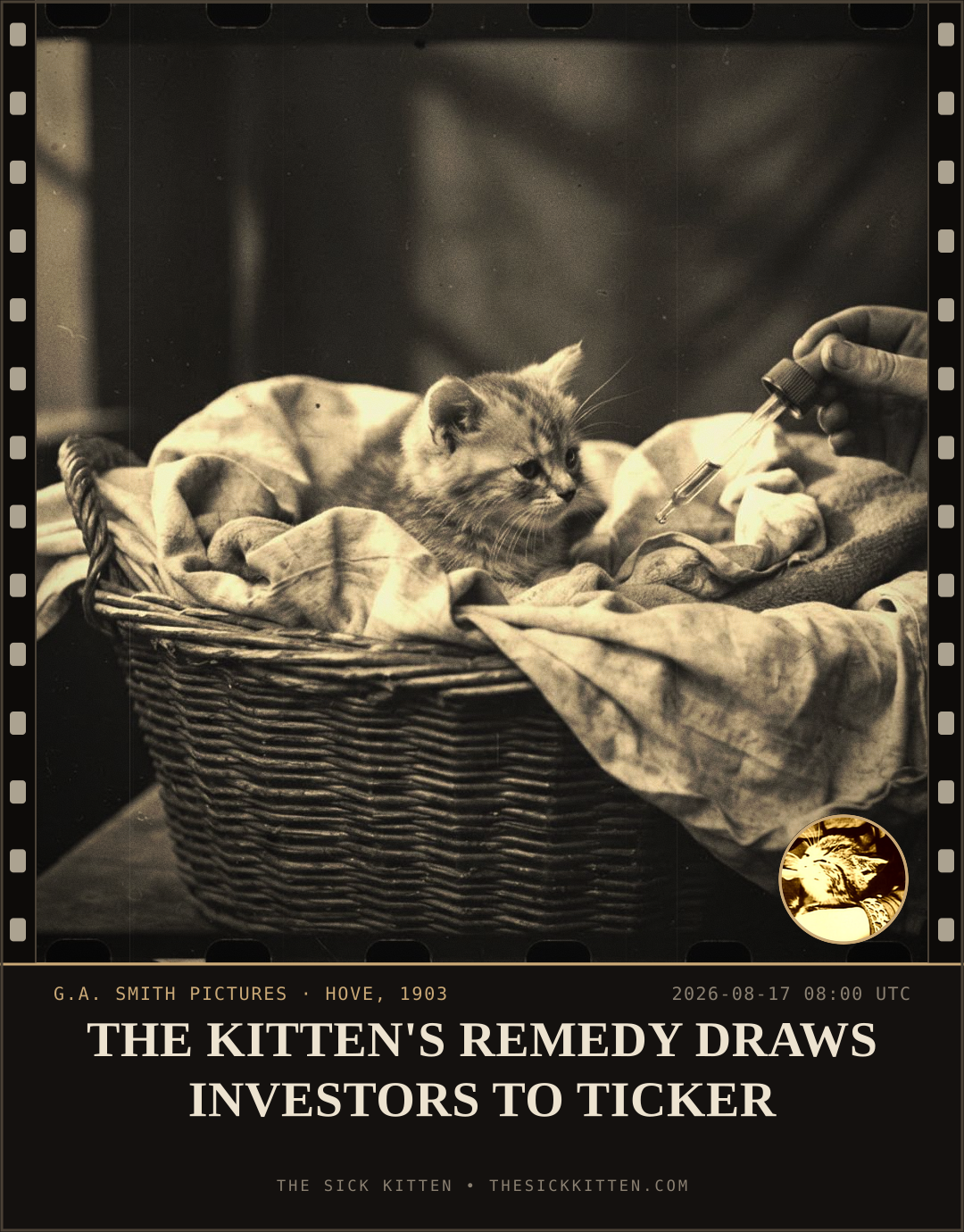 The Sick Kitten, frame no. 922: THE KITTEN'S REMEDY DRAWS INVESTORS TO TICKER