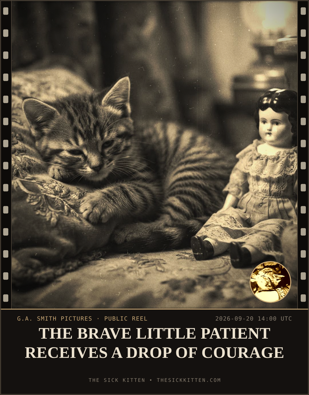 The Sick Kitten, frame no. 1164: THE BRAVE LITTLE PATIENT RECEIVES A DROP OF COURAGE