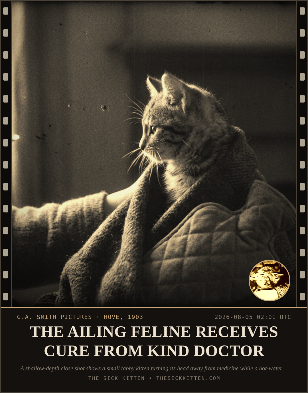 The Sick Kitten, frame no. 687: THE AILING FELINE RECEIVES CURE FROM KIND DOCTOR