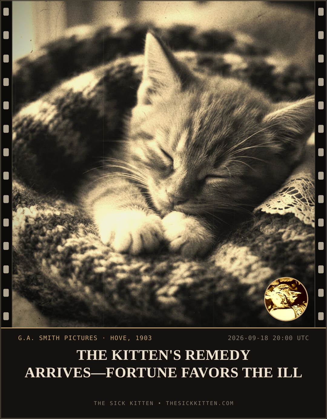 The Sick Kitten, frame no. 1147: THE KITTEN'S REMEDY ARRIVES—FORTUNE FAVORS THE ILL