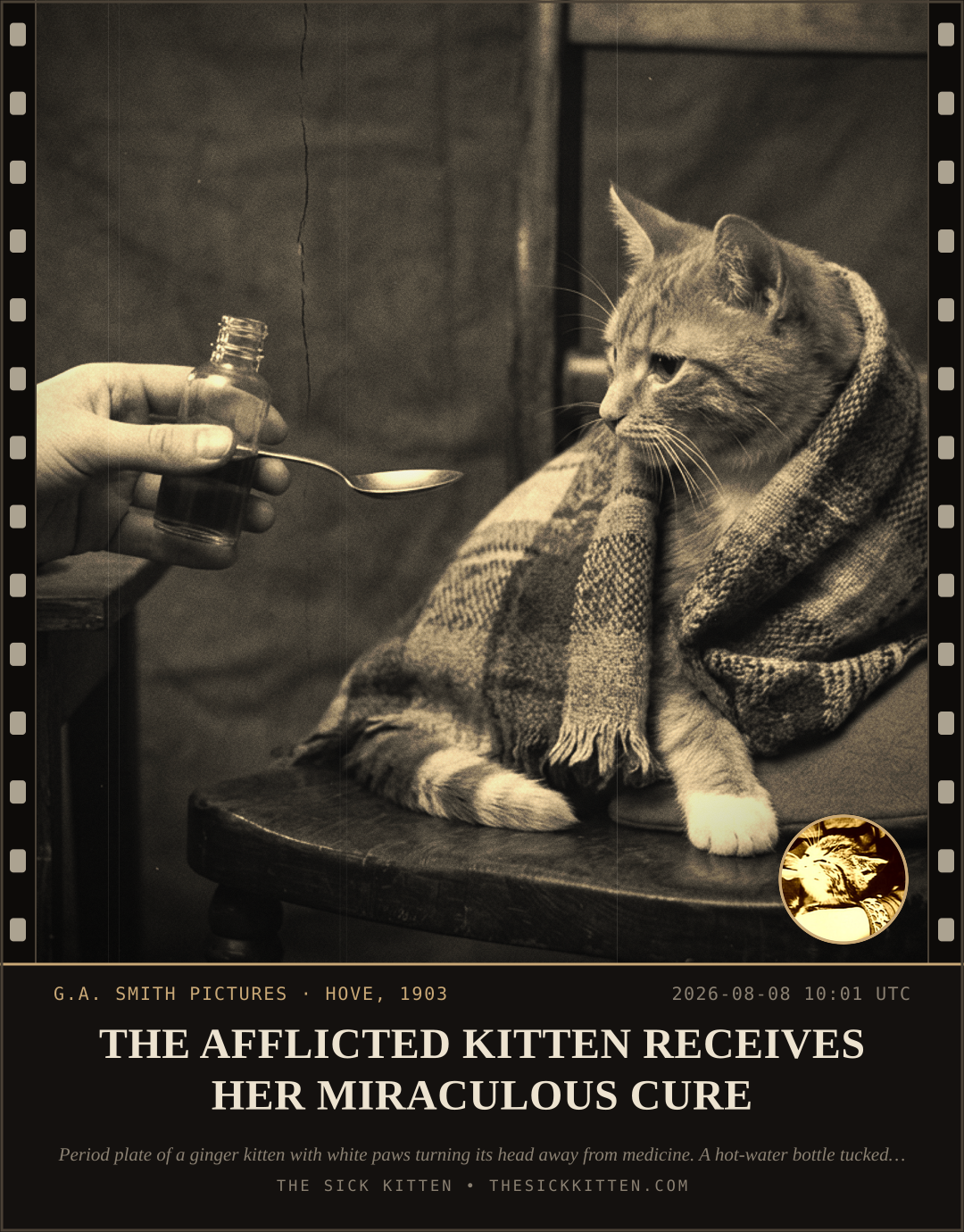 The Sick Kitten, frame no. 836: THE AFFLICTED KITTEN RECEIVES HER MIRACULOUS CURE