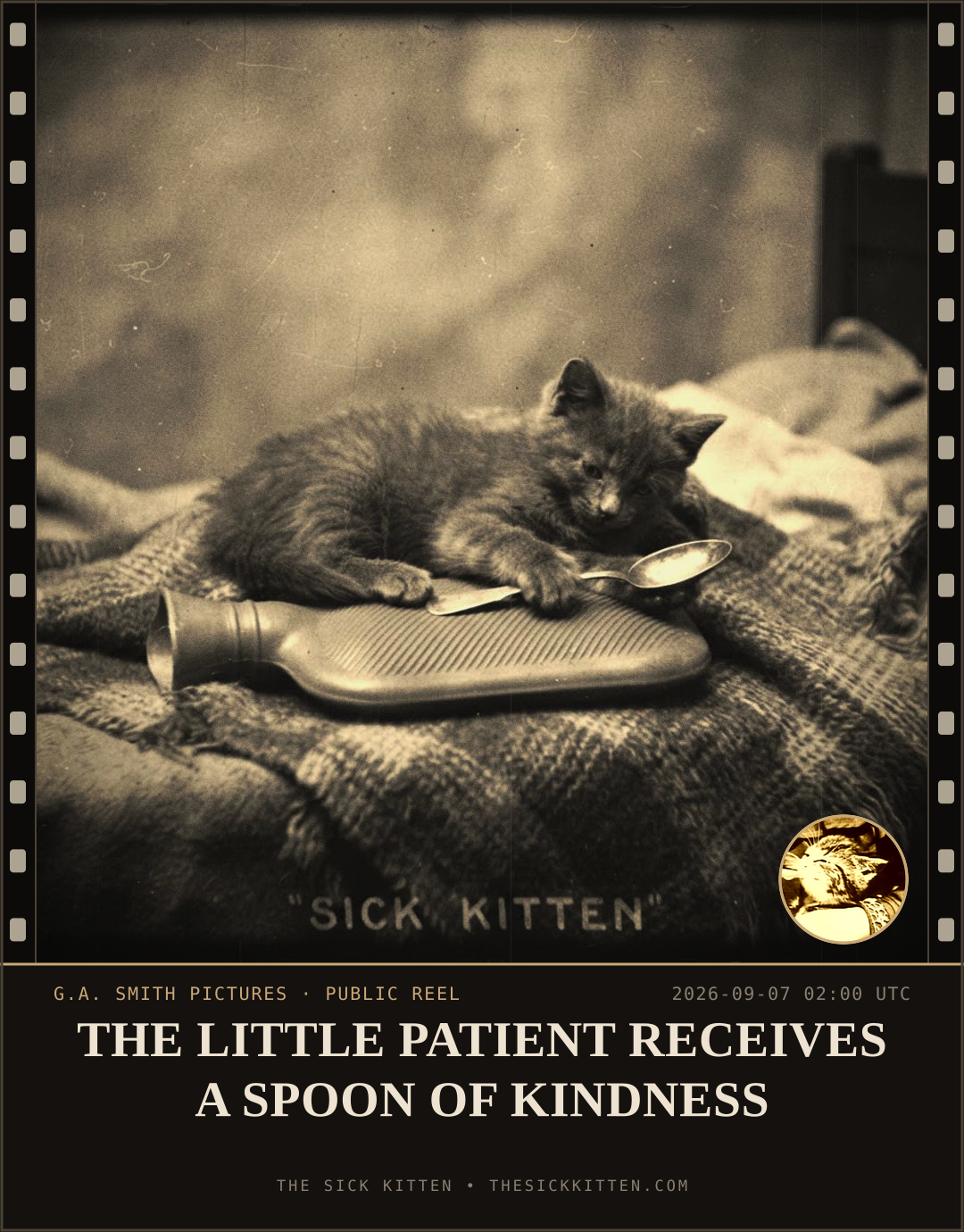 The Sick Kitten, frame no. 1051: THE LITTLE PATIENT RECEIVES A SPOON OF KINDNESS