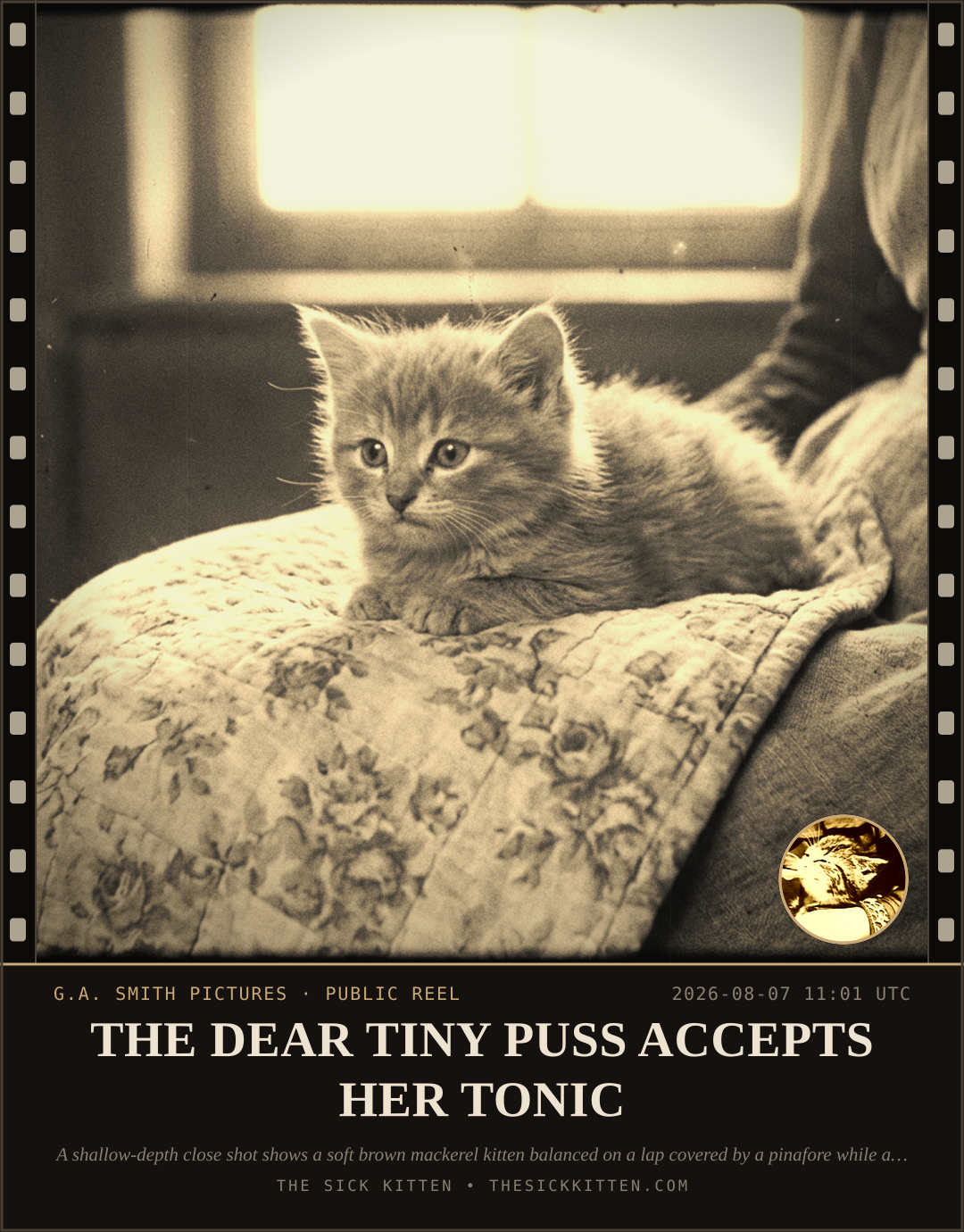 The Sick Kitten, frame no. 794: THE DEAR TINY PUSS ACCEPTS HER TONIC
