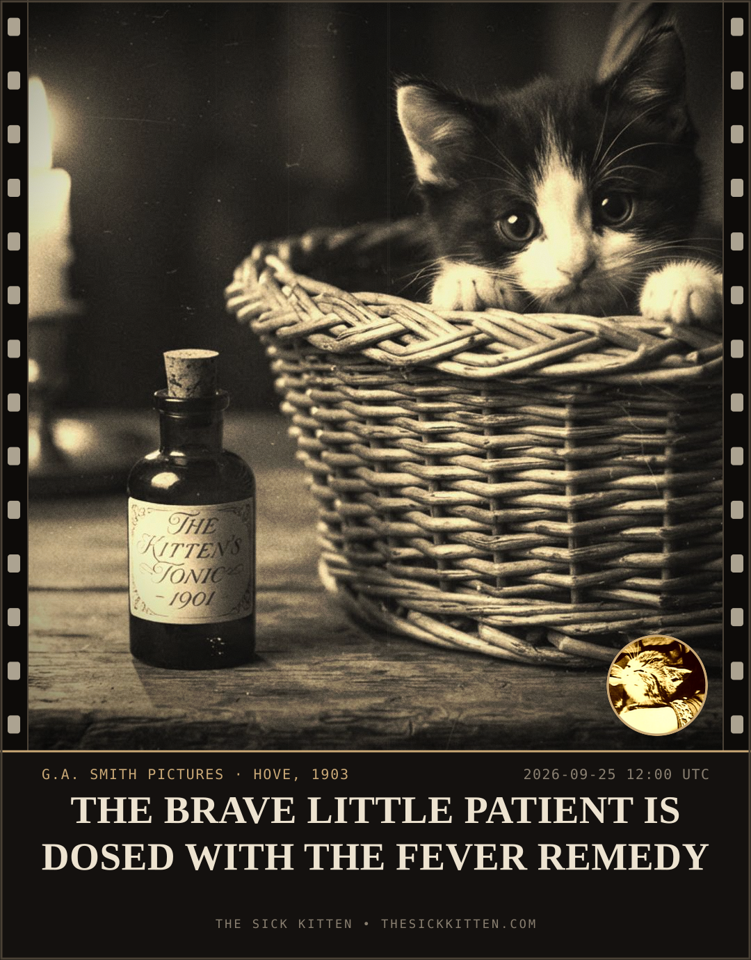 The Sick Kitten, frame no. 1207: THE BRAVE LITTLE PATIENT IS DOSED WITH THE FEVER REMEDY