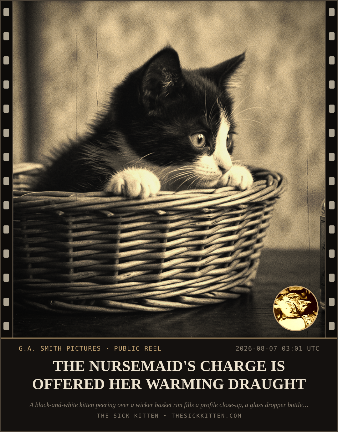 The Sick Kitten, frame no. 780: THE NURSEMAID'S CHARGE IS OFFERED HER WARMING DRAUGHT
