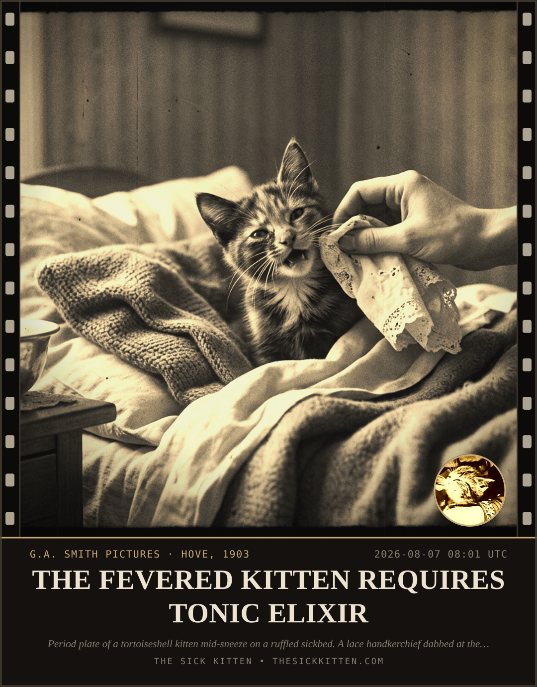 The Sick Kitten, frame no. 789: THE FEVERED KITTEN REQUIRES TONIC ELIXIR