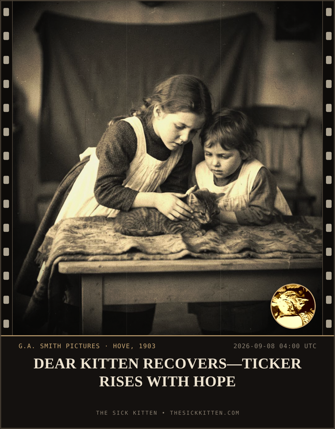 The Sick Kitten, frame no. 1058: DEAR KITTEN RECOVERS—TICKER RISES WITH HOPE