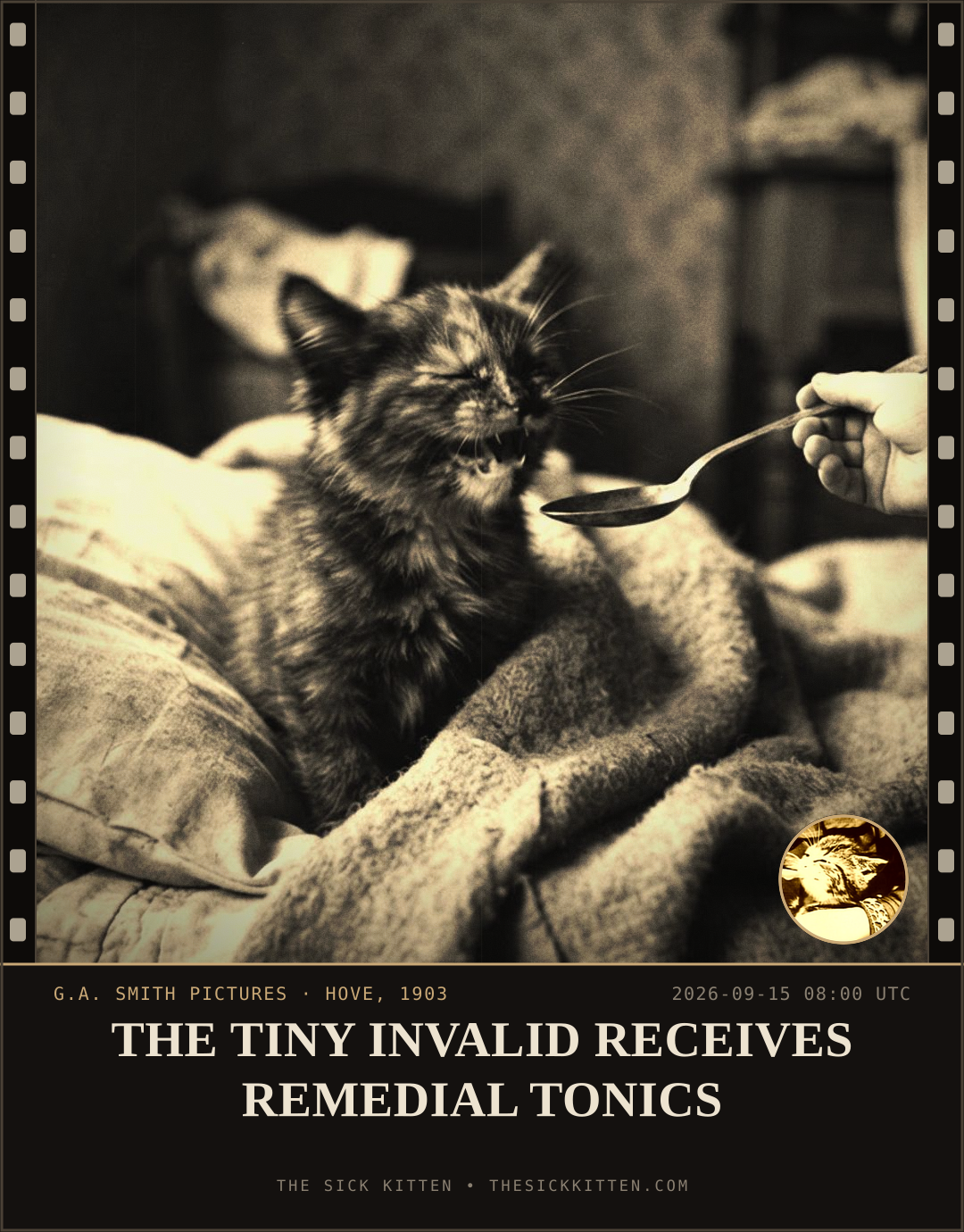 The Sick Kitten, frame no. 1122: THE TINY INVALID RECEIVES REMEDIAL TONICS
