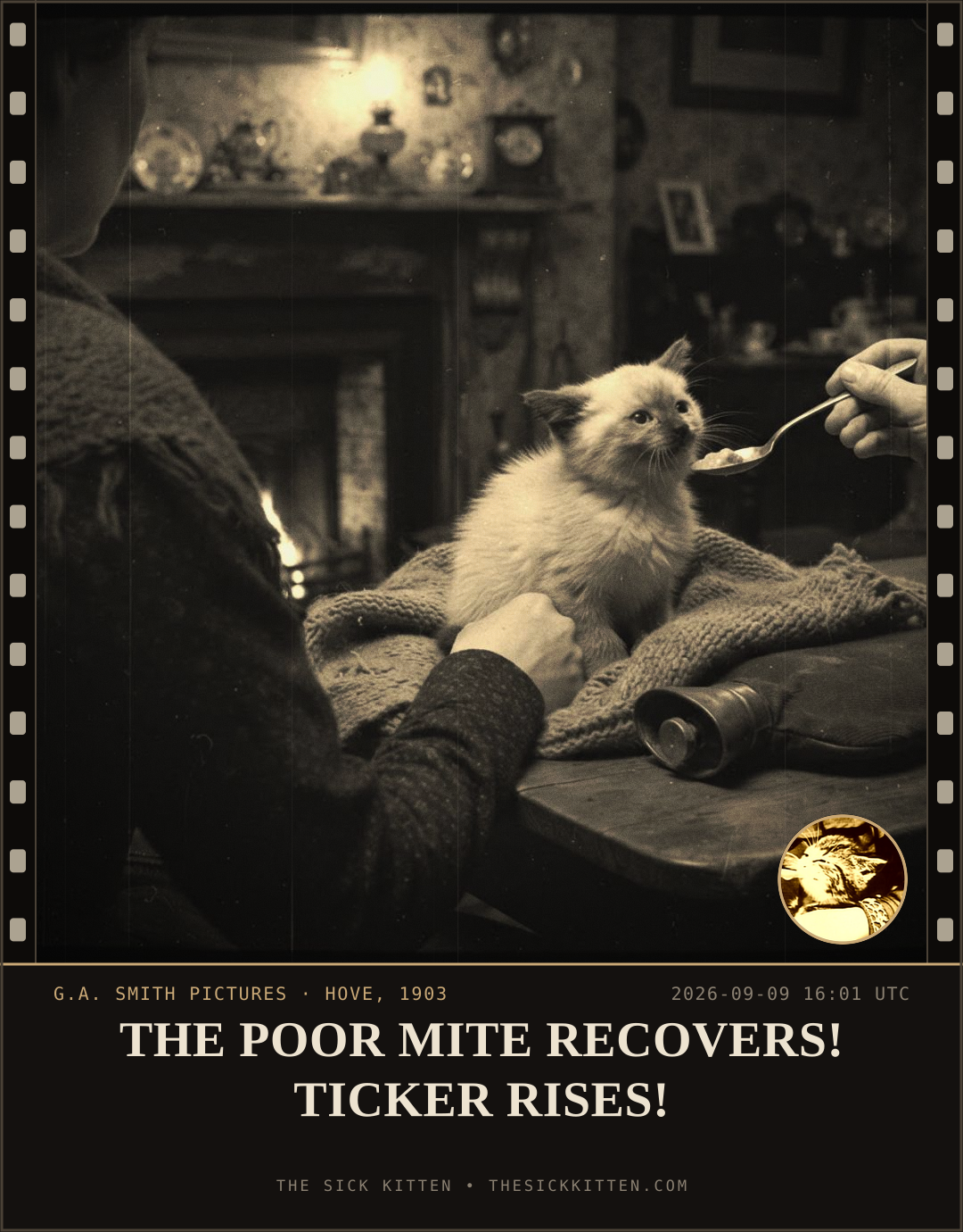 The Sick Kitten, frame no. 1070: THE POOR MITE RECOVERS! TICKER RISES!
