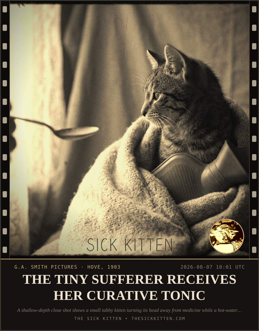 The Sick Kitten, frame no. 791: THE TINY SUFFERER RECEIVES HER CURATIVE TONIC