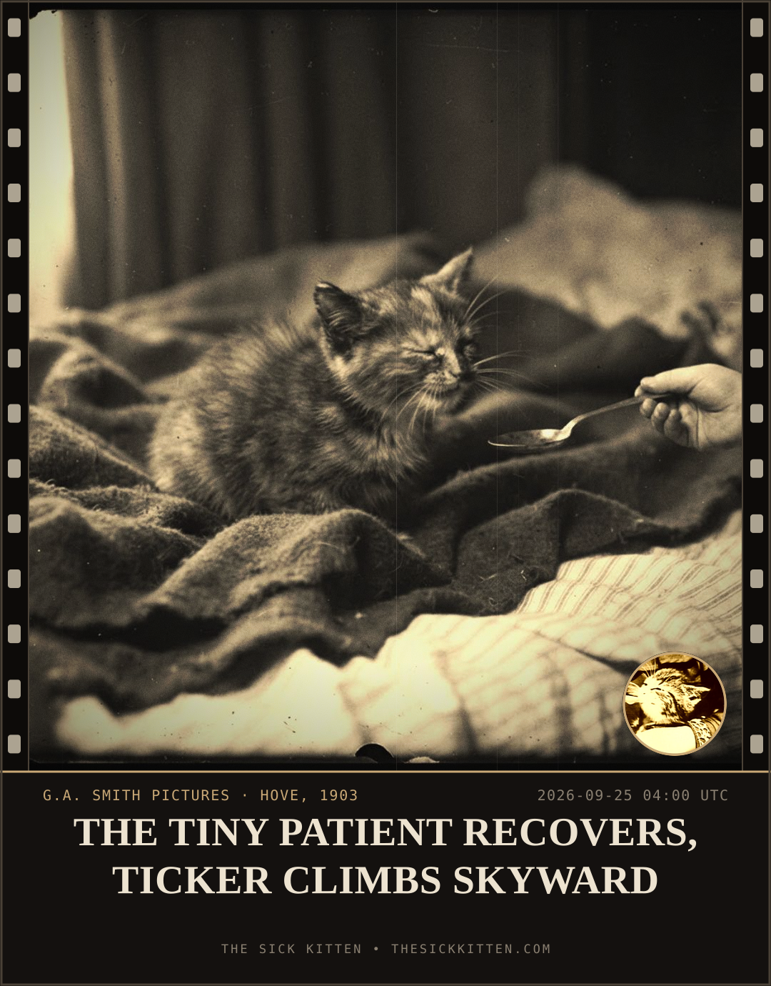 The Sick Kitten, frame no. 1205: THE TINY PATIENT RECOVERS, TICKER CLIMBS SKYWARD