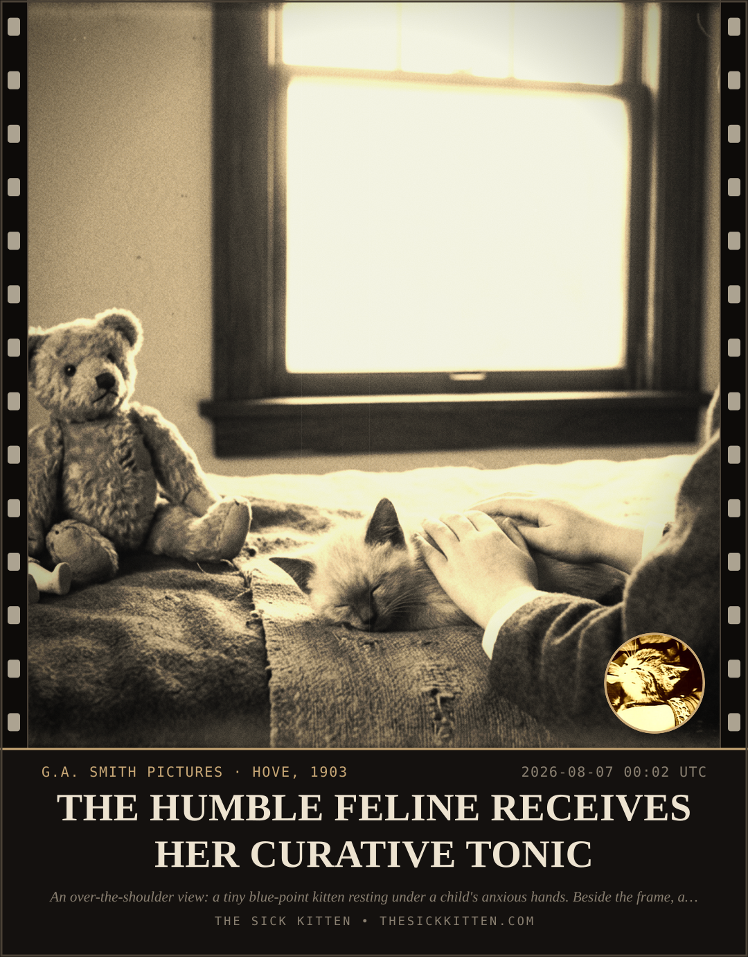 The Sick Kitten, frame no. 774: THE HUMBLE FELINE RECEIVES HER CURATIVE TONIC