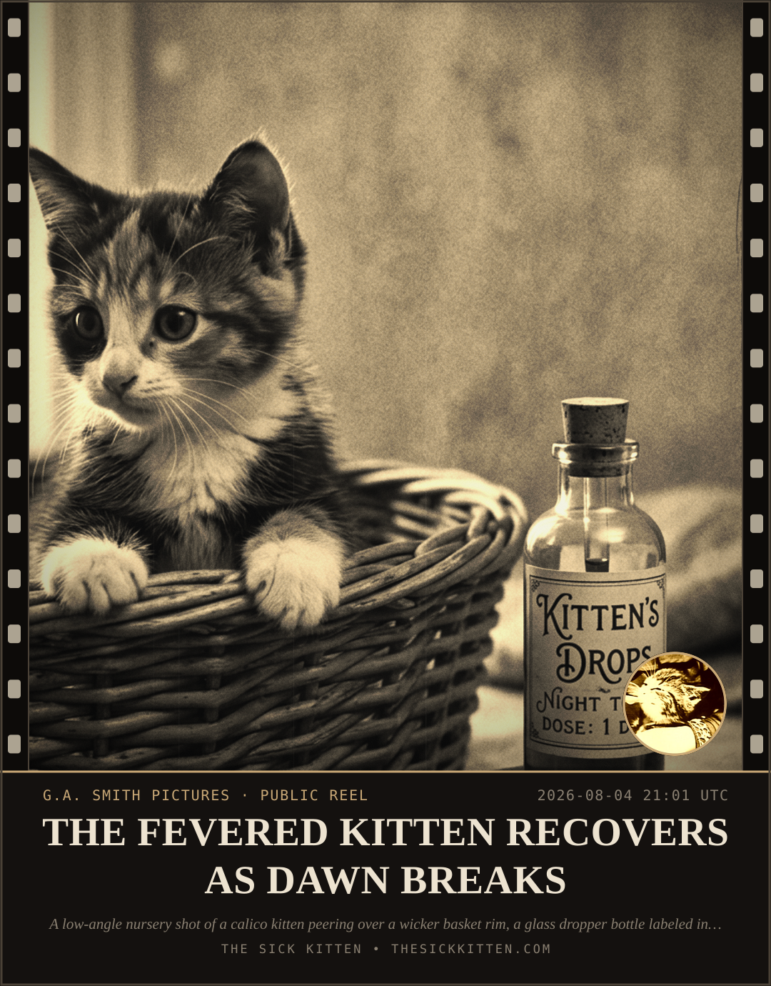 The Sick Kitten, frame no. 676: THE FEVERED KITTEN RECOVERS AS DAWN BREAKS