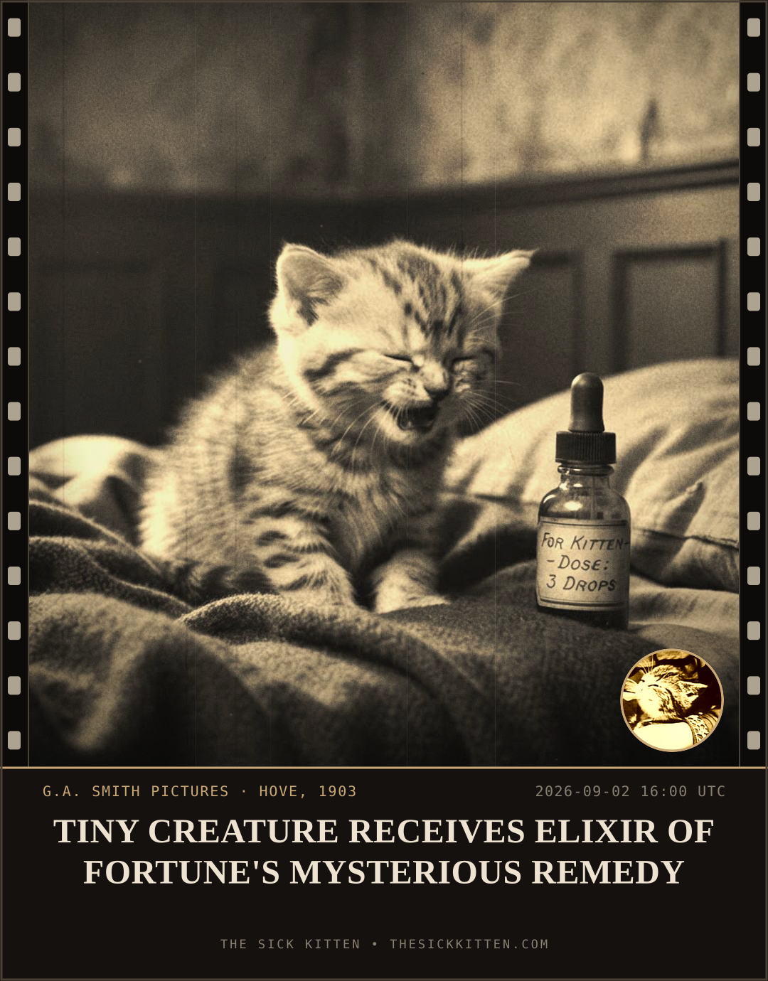 The Sick Kitten, frame no. 1016: TINY CREATURE RECEIVES ELIXIR OF FORTUNE'S MYSTERIOUS REMEDY