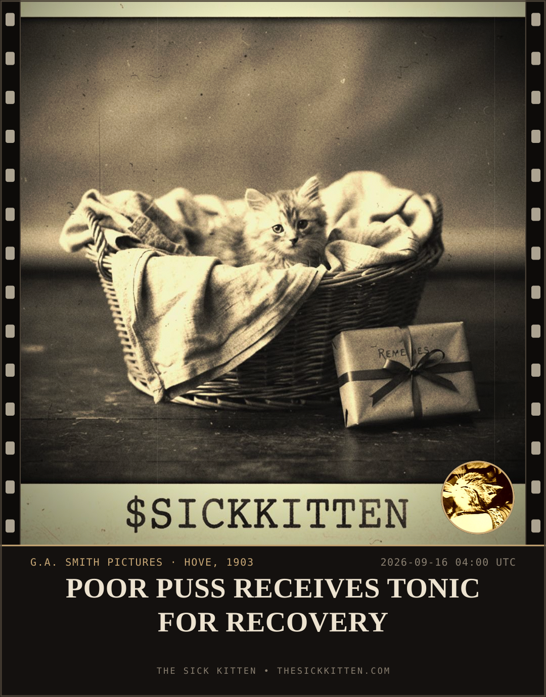 The Sick Kitten, frame no. 1129: POOR PUSS RECEIVES TONIC FOR RECOVERY