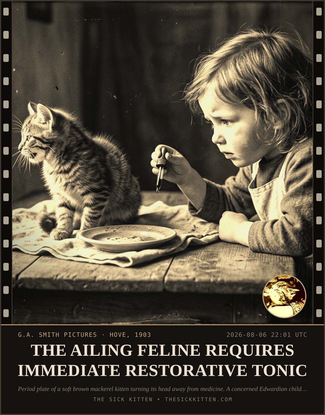 The Sick Kitten, frame no. 770: THE AILING FELINE REQUIRES IMMEDIATE RESTORATIVE TONIC
