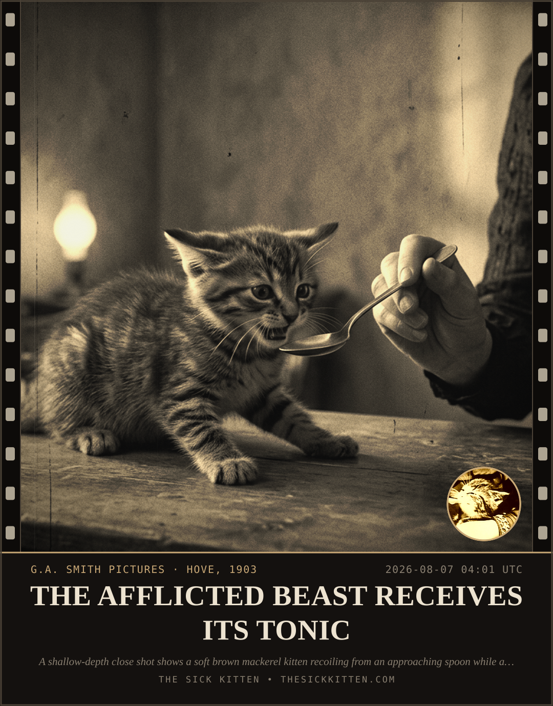 The Sick Kitten, frame no. 781: THE AFFLICTED BEAST RECEIVES ITS TONIC